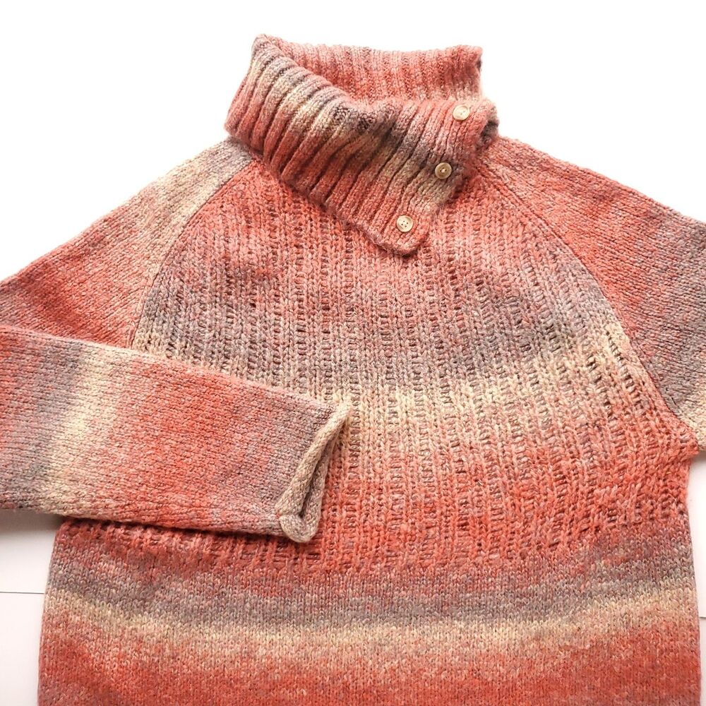 NEW Vintage Fisherman Sweater Womens L Roll Hem Turtleneck Brown Rust Stripe